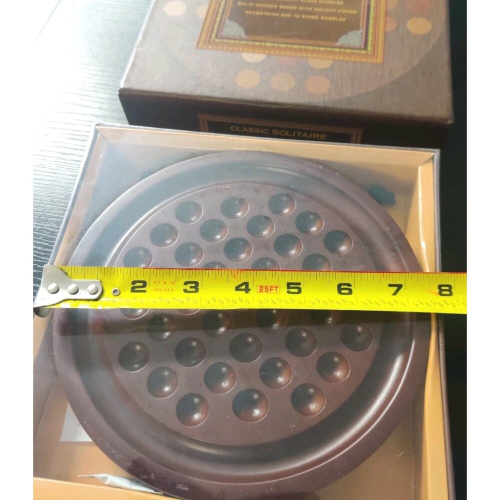 B&N Classic Solitaire 32 Glass Marbles 7.5" Solid Wooden Board Walnut Finish NEW